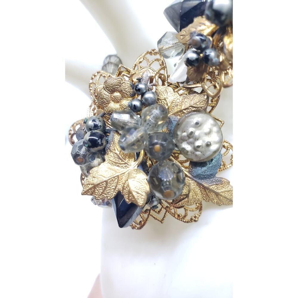 Vintage Bracelet Wrap Around Glass Bead Rhinestone Filigree Haskell Style 1950s - Picture 6 of 12